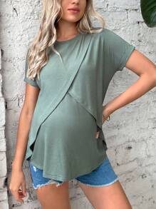 SHEIN Maternity Solid Nursing Tee - Mint Green - View 6