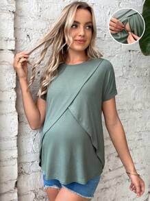 SHEIN Maternity Solid Nursing Tee - Mint Green - View 7