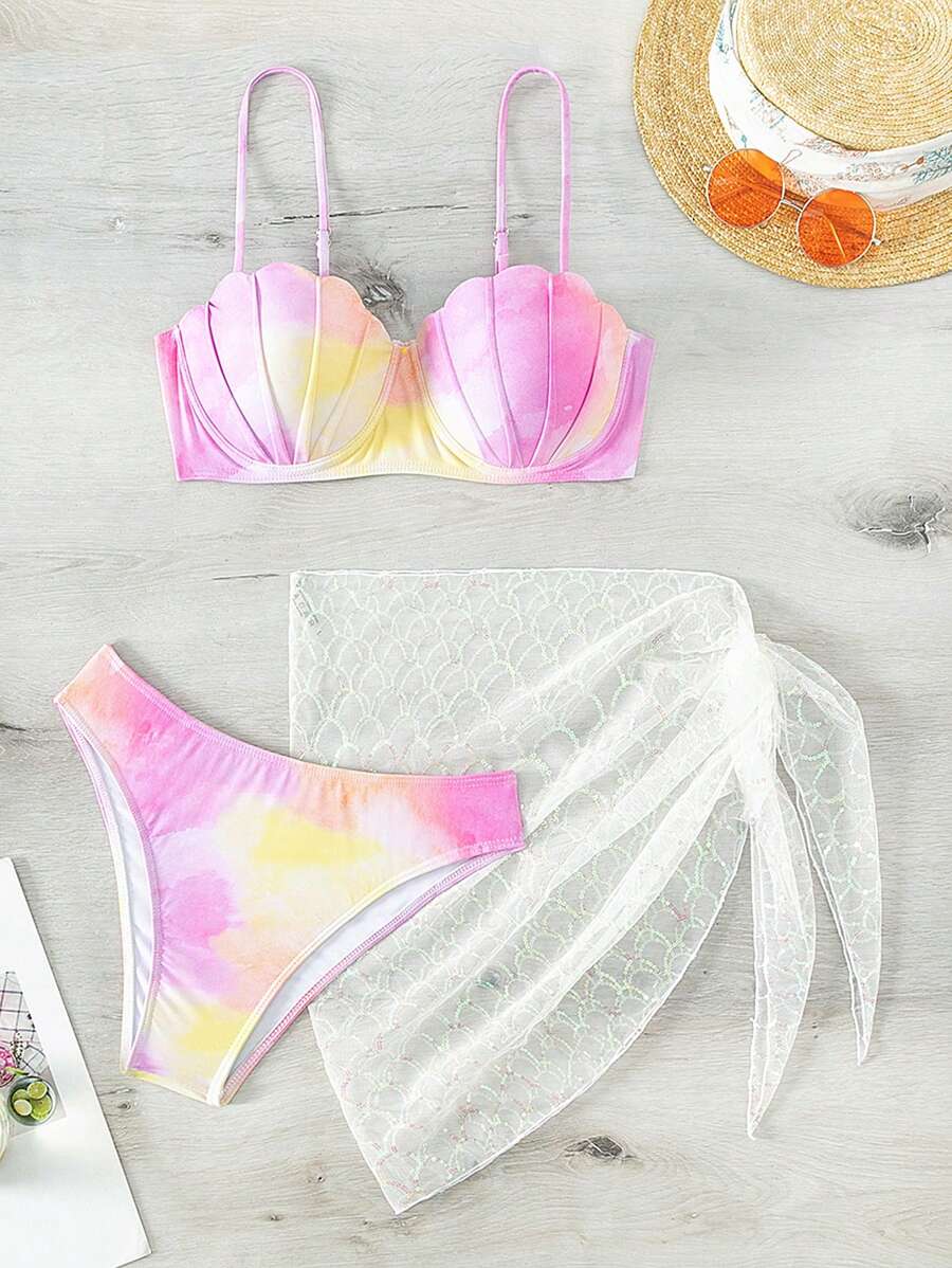 Bộ Bikini Nữ Thắt nút Sò điệp Cà vạt nhuộm - Nhiều màu - Xem 1
