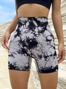 Yoga Trendy Tie Dye Wideband Waist Sports Shorts