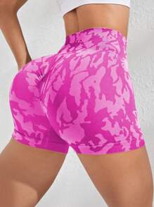 SHEIN Sport Studio Pantaloncini sportivi da donna con stampa mimetica, vita larga, pantaloncini corti da sudore, pantaloncini da palestra, pantaloncini da ciclista