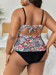 Swim Lushoire 大码花卉印花聚拢比基尼夏日海滩 - 彩色 - 查看 2