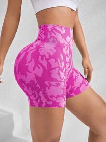 SHEIN Sport Studio Pantaloncini sportivi da donna con stampa mimetica, vita larga, pantaloncini corti da sudore, pantaloncini da palestra, pantaloncini da ciclista