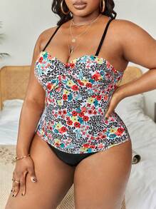 Swim Lushoire 大码花卉印花聚拢比基尼夏日海滩 - 彩色 - 查看 3