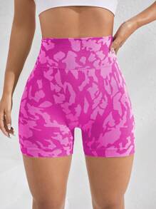 SHEIN Sport Studio Pantaloncini sportivi da donna con stampa mimetica, vita larga, pantaloncini corti da sudore, pantaloncini da palestra, pantaloncini da ciclista