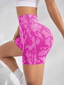 SHEIN Sport Studio Pantaloncini sportivi da donna con stampa mimetica, vita larga, pantaloncini corti da sudore, pantaloncini da palestra, pantaloncini da ciclista