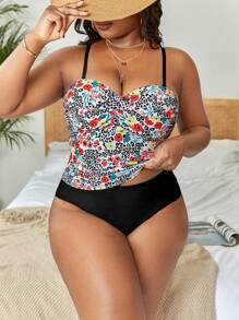 Swim Lushoire 大码花卉印花聚拢比基尼夏日海滩 - 彩色 - 查看 1