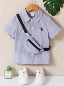 SHEIN 小男童熱帶印花和條紋襯衫和包