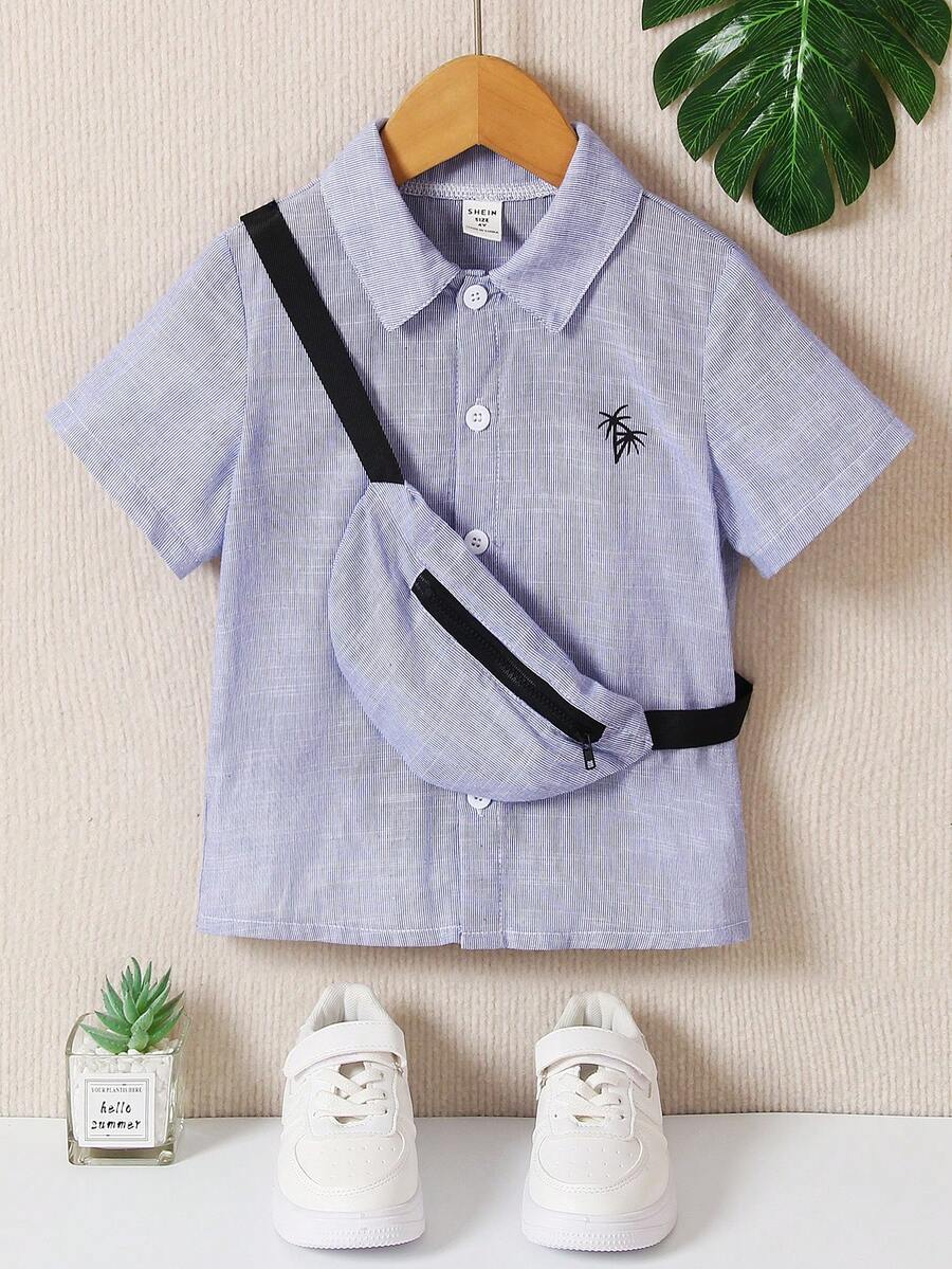 SHEIN 小男童熱帶印花和條紋襯衫和包