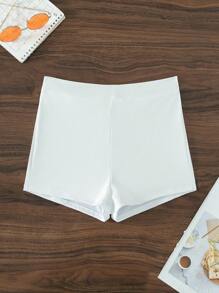 Swim Basics Summer Beach Solid Ribbed Knit Shorts - White - View 6