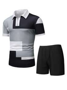 Manfinity Homme 男士撞色POLO衫&短褲 - 彩色 - 查看 3