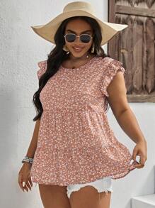 SHEIN VCAY Áo sơ mi Plus Size Xù Viên lá sen Họa tiết hoa Boho - trái cam - Xem 6