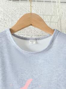 Tween Girl Letter Graphic Tee & Striped Ruffle Trim Shorts PJ Set - Multicolor - View 3