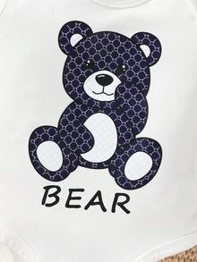 SHEIN Bodysuits Em bé Nút Hoạt hình Hình học - Xanh và trắng - Xem 6