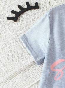 Tween Girl Letter Graphic Tee & Striped Ruffle Trim Shorts PJ Set - Multicolor - View 6