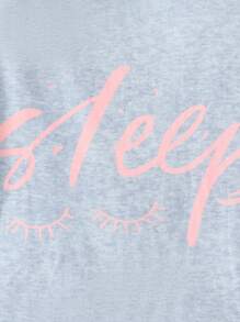 Tween Girl Letter Graphic Tee & Striped Ruffle Trim Shorts PJ Set - Multicolor - View 7