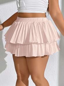SHEIN MOD Skort de dos capas bajo fruncido - Rosa - Ver 3