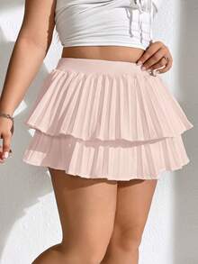 SHEIN MOD Skort de dos capas bajo fruncido - Rosa - Ver 4