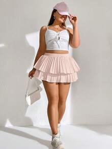 SHEIN MOD Skort de dos capas bajo fruncido - Rosa - Ver 5