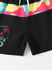 Toddler Boys Gamepad Print Drawstring Waist Swim Shorts - Black - View 4