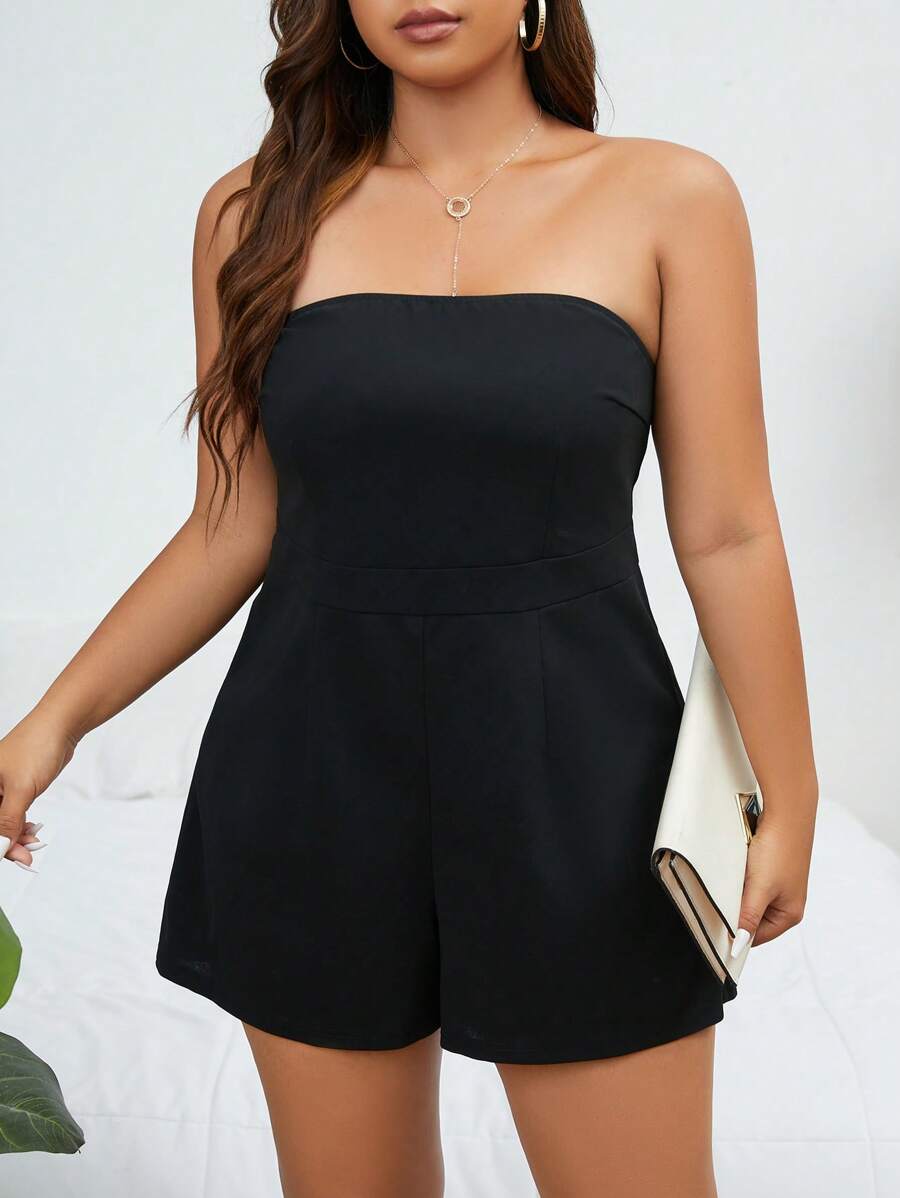 SHEIN Privé Plus Solid Tube Romper - Black - View 1