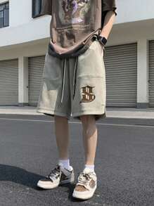 Claim Dot Quần Short Nam Dây kéo Thêu Túi Lá thư Giải trí - xanh quân đội - Xem 1