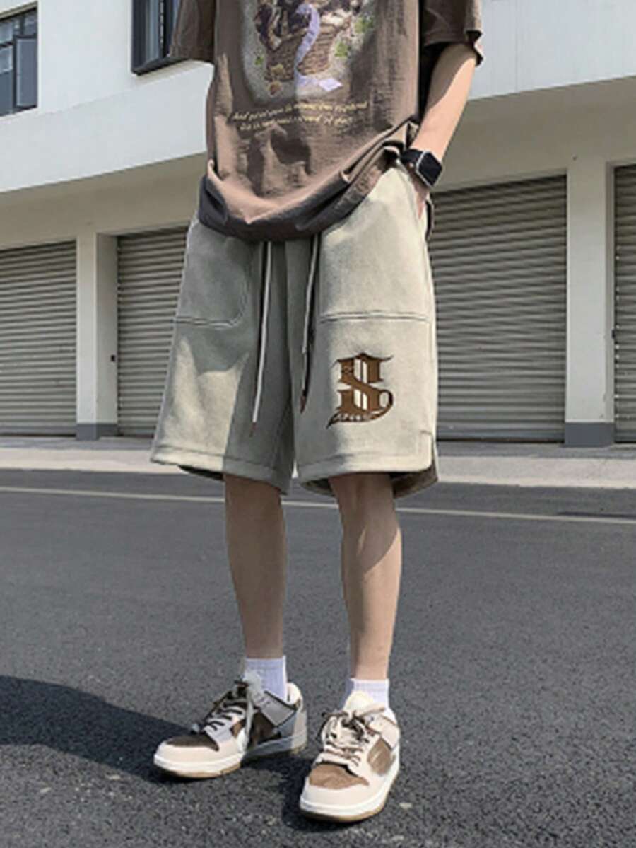 Claim Dot Quần Short Nam Dây kéo Thêu Túi Lá thư Giải trí - xanh quân đội - Xem 1