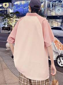 Manfinity Hypemode Áo thun có cổ Nam Hoạt hình Lá thư Giải trí - Màu be - Xem 2