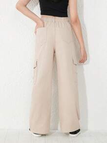 Cô gái Tween Túi nắp bên cạnh Quần jean chở hàng - Màu Khaki - Xem 2