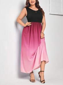 SHEIN Clasi Đầm Plus Size Ombre Giải trí - Hồng - Xem 1