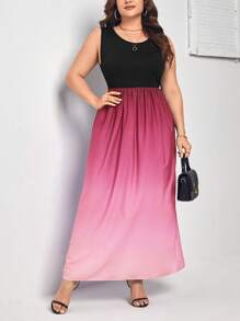 SHEIN Clasi Đầm Plus Size Ombre Giải trí - Hồng - Xem 3