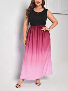 SHEIN Clasi Đầm Plus Size Ombre Giải trí - Hồng - Xem 5