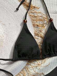 SHEIN Swim Summer Beach Halter Triangle Bikini Set - Black - View 5