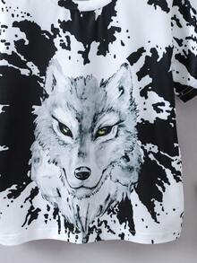 Toddler Boys Wolf Print Tee - Black and White - View 3