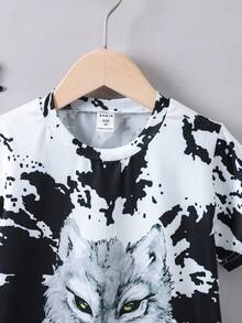 Toddler Boys Wolf Print Tee - Black and White - View 4