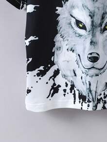 Toddler Boys Wolf Print Tee - Black and White - View 5