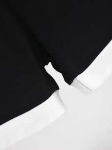 SHEIN 小男童雙色補丁貼口袋連帽T恤和短褲套裝 - 黑與白 - 查看 5