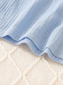 SHEIN 2件套少女寬鬆度假風格背心上衣蝴蝶結腰闊腿褲夏季 - 藍色 - 查看 3