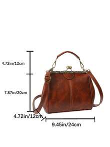 Kiss Lock Square Bag PU Brown Fashionable - Brown - View 5