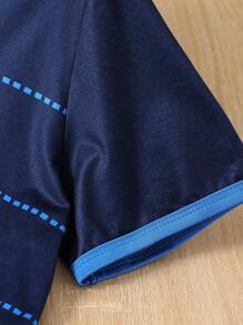 Boys Planet & Astronaut Print Contrast Binding PJ Set - Navy Blue - View 4