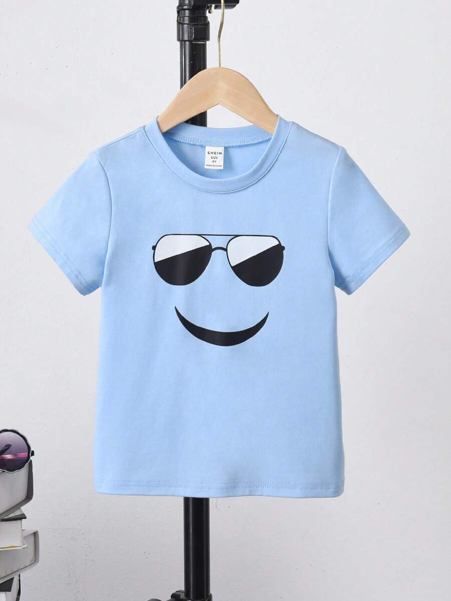 SHEIN Toddler Boys Expression Print Tee - Blue - View 1