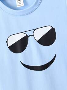 SHEIN Toddler Boys Expression Print Tee - Blue - View 3