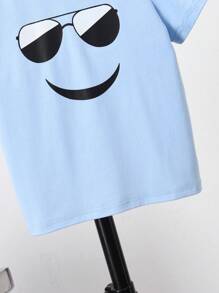 SHEIN Toddler Boys Expression Print Tee - Blue - View 4