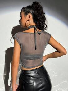 SHEIN ICON 前鏤空短款上衣 - 灰色 - 查看 2