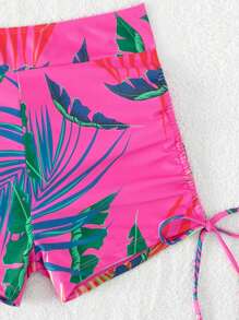SHEIN Swim Summer Beach Tropical Print Drawstring Side Bikini Bottom - Multicolor - View 4