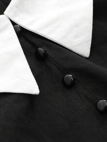 DAZY 拼接領泡泡袖前紐扣襯衫 - 黑色 - 查看 8