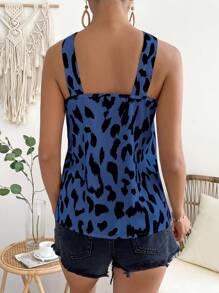SHEIN VCAY Blusa con estampado fruncido - Azul - Ver 3