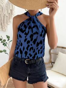 SHEIN VCAY Blusa con estampado fruncido - Azul - Ver 5