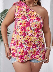 SHEIN VCAY 大碼印花單肩襯衫 - 彩色 - 查看 5