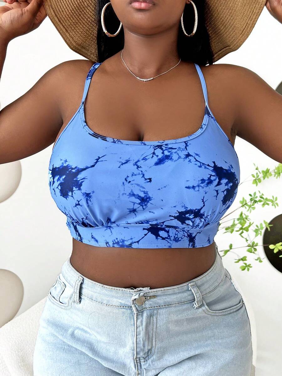 Top bikini de tie dye de espalda abierta - Azul - Ver 1